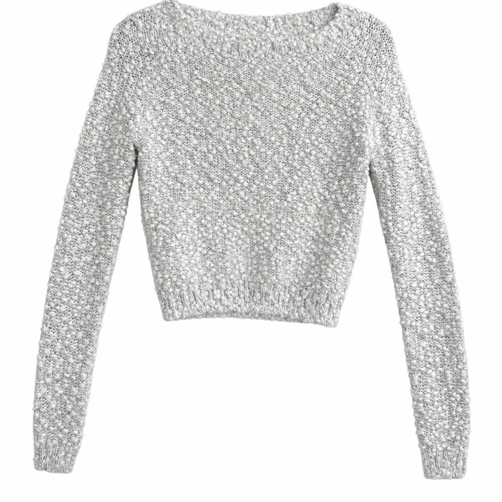 H&M Divided Gray Textured Cropped Knit Sweater XS Y2K Cozy Popcorn Knit